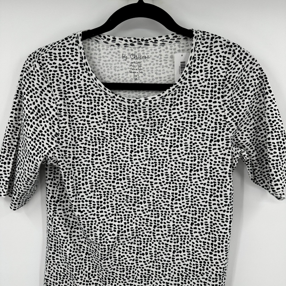 Chicos Bella Scoop Neck Bubble Dot Top Black White Cotton Size Small Capsule - Picture 2 of 8